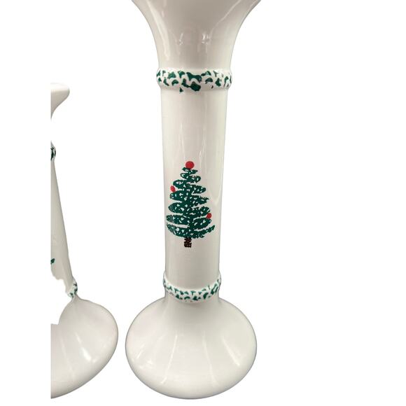Set of 3 Christmas Spongeware Candlestick Holders Different Sizes Christmas Tree - Picture 2 of 3